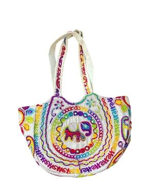 Embroidered Elephant Shoulder Bag - White Multicolor